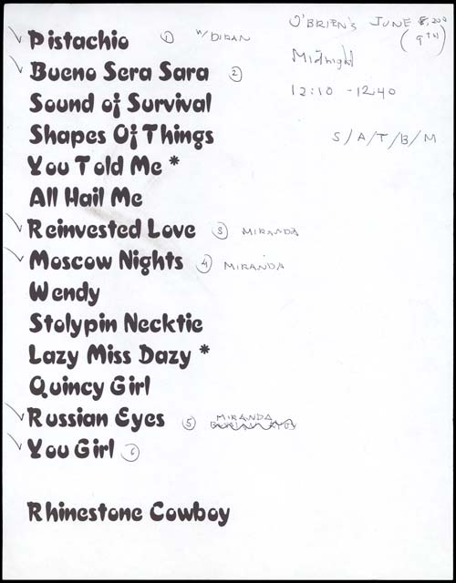 Scott’s Set List